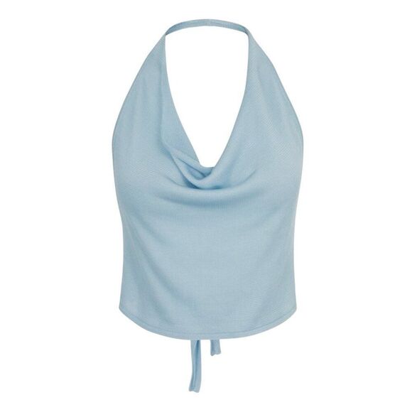 Aya Muse Tops - New Aya Muse Cinnabar Knit Tied Draped Halter Crop Top XS Light Sky Blue